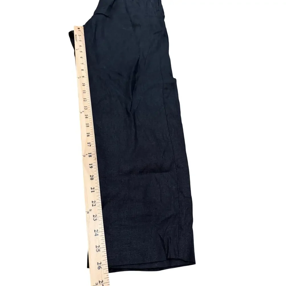 Zara Black 100% Linen Drawstring Pants Womens Size 32 Relaxed Cropped Casual